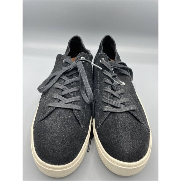 TOMS Black Suede Leather Lace Up Sneakers Women’s Shoes 9.5 Casual Comfort - Picture 2 of 8